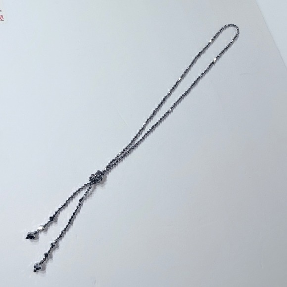 Sparkling Crystal Lariat Necklace Y Drop Silver Tone Faceted Beads - Picture 7 of 16